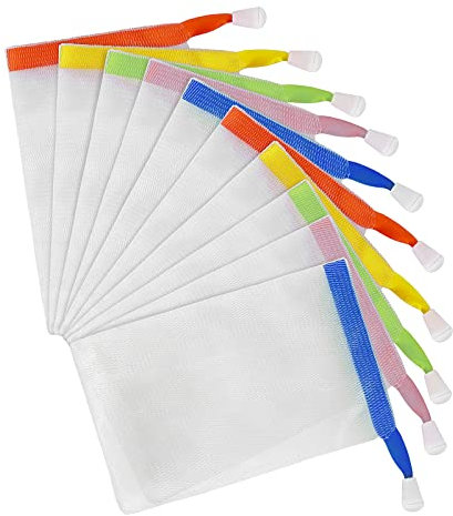 Sibba 10 Stück Nylon Gesichtsreinigungsnetze Schaumnetze Seifenblasen Netzbeutel mit Blasenschaum Peeling Netz Seife Bar Tasche Körper Gesichtsreinigung Zubehör (Zufällige Farbauswahl)