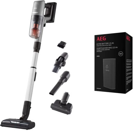 AEG Animal 8000 Akku-Staubsauger + AZE150 Ersatz-Akku/Automatik / 5-stufige Filtration/Digitale Anzeige/Multi-Bodendüse/Tierhaardüse / 3 Saugstufen/Zubehör /400 ml/ergonomisch/grau