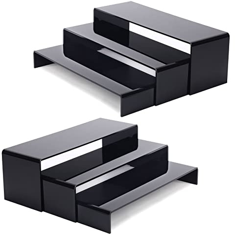 ANDGOO Acrylic Risers Black Rectangular Showcase Collectibles Display Shelf, 6 Pieces, Large
