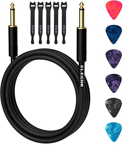 Guitar Cable 100 Feet -Straight to Straight Instrument Cable-Gold Plated-1/4 Inch TS Professional Electric Bass Guitar Cord Amp Cable 6.35mm Male PVC Jacket with 6 Guitar Picks+5 Ties