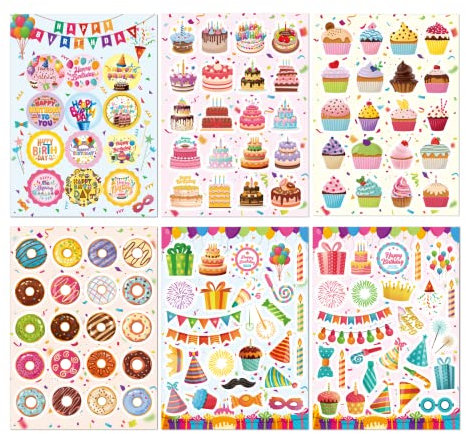 Sticker Geburtstag, 2 STK SILARLAIT 125 Aufkleber für Gästebuch, Karten, Fotoalbum, Geburtstagskarten, Geschenke | Party-Deko für Erwachsene & Kinder | Set: 250 Motive auf 12 Bögen DIN-A4