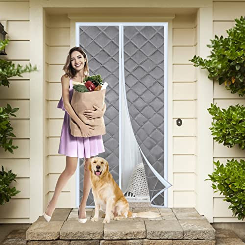 Magnétique Moustiquaire Rideau De Porte 80 x 205 cm Porte Rideau Isolant Phonique Anti Bruit Coupe-vent Imperméable Isolation Phonique pour Porte d Entrée Intérieur/Patio/Coulissante, Gray