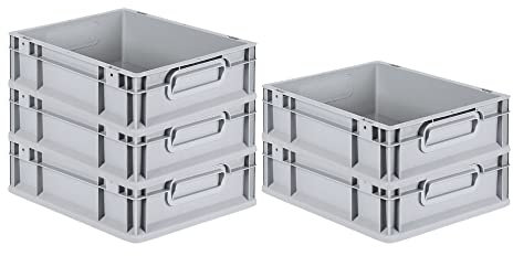 PROREGAL SparSet 5x Eurobox NextGen Grip | HxBxT 12x30x40cm | 11 Liter | Griffe geschlossen | Grau | Eurobehälter, Transportbox, Transportbehälter, Stapelbehälter