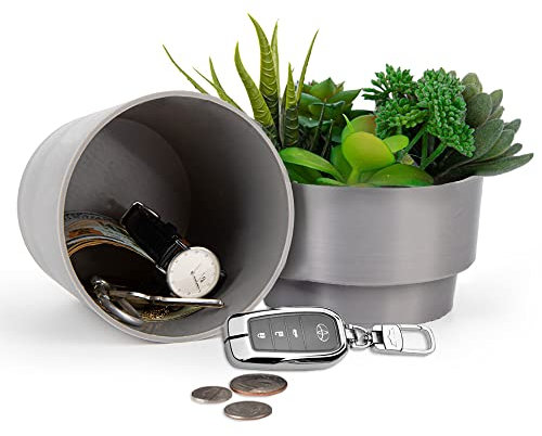 Livebe Blumentopf mit verstecktem Safe und Geheimfach, Geheimversteck für Schlüssel, verstecken Sie einen Geheimtresor (Grau 1)