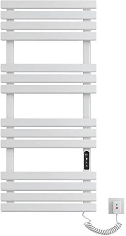 SKYLYZH Badheizkörper Elektrisch, 500x1100mm Intelligenter Konstanttemperatur Handtuchheizer, Handtuchtrockner Wandmontage, Handtuchheizkörper, Elektrischer Handtuchwärmer, Energie sparen-White Right