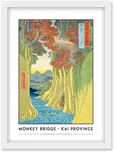 Wee Blue Coo Monkey Bridge Kai Province Utagawa Hiroshige Japanese Woodblock Classic Collection Artwork Framed Wall Art Print A4