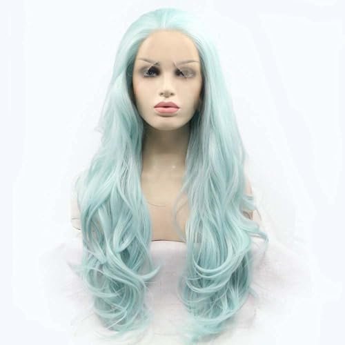 Xiweiya Wigs Mint Green Wigs Synthetic Green T Lace Front Wigs Long Body Wave Hair Heat Resistant Fiber Long Cheap Wigs……