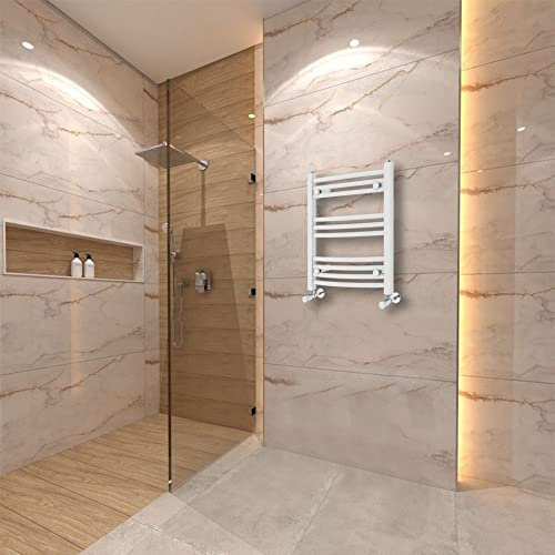 Warmehaus Curved Heated Towel Rail Radiator Ladder White 600x500mm Central Heating Radiators for Bathroom Kitchen