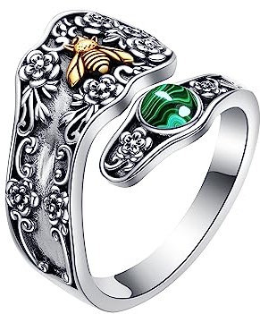 Malachit Ring Sterling Silber Einstellbare Löffel Ring Biene Chunky Daumen Ring für Frauen Malachit Schmuck Geschenk für Frauen