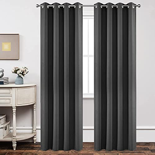 Joydeco Blickdichte Vorhänge mit Ösen Gardinen 2 Stück H 245 x B 140 Verdunkelungsvorhang Grau Thermovorhang Hitzeschutz, Ösenvorhang für Schlafzimmer Wohnzimmer
