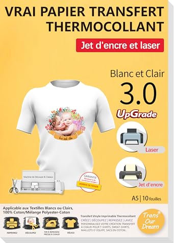 TransOurDream Transferpapier für Textilien 3.0, 10 Blatt x A5, Transferpapier für weiße und helle T-Shirts oder Textilien, Tintenstrahl- und Laserdrucker, FR2A5-3.0-10