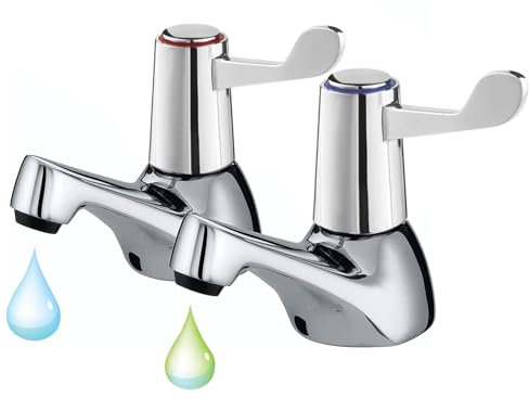 eTrademart - Juego de 2 grifos para lavabo de baño, 1,27 cm BSP de latón cromado para lavabo de baño y cocina, juego de grifos separados de frío y calor con palanca de giro de ¼ para un control suave
