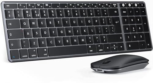 seenda SKM64-2 Bluetooth Keyboard and Mouse for Mac, Multi-Device Rechargeable Slim Keyboard and Mouse Set Compact with Number Pad, Specially for MacBook Pro/Air, iPad, iMac - Space Gray