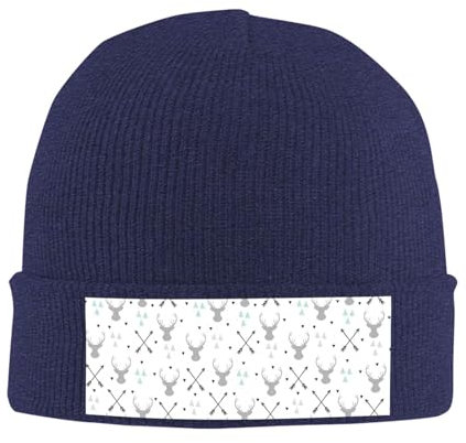 LAMAME Jagd Pfeile Dreiecke Hirsch Gedruckt Mode Strickmütze Warme Wollmütze Casual Beanie Hut, marineblau, 6-8
