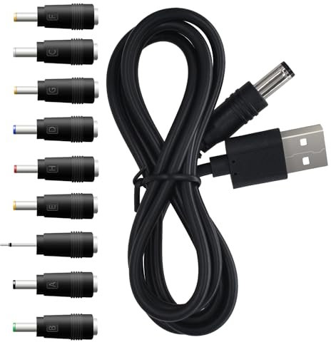 5V DC Power Cord Replacement Charger, USB to DC Plug Charging Cord with 9 Connectors Adapters for Moon Lamp, Massage Wand, Router, LED Light, Speaker and More Devices (Black)
