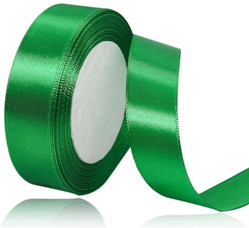 Geschenkband Grün 25 mm Breit,23 Meter Satinbänder Grün Stoff Schleifenband Kunsthandwerk, Kränze, Hochzeitsdekoration, Weihnachten, Haarbögen, Blumensträuße, Geburtstag und Geschenkverpackung