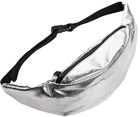 Aizgalxor 80er Jahre Silber Gürteltasche, 90er Jahre Damen und Herren PU Leder Bauchtasche für Retro Party, Outdoor Hüfttasche Zum Wandern Hip Bag