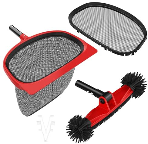 Kit de nettoyage de piscine comprenant un filet d'écumoire remplaçable de 39,9 cm, un filet à mailles fines et profondes et une brosse de piscine de 29 cm avec extrémité ronde, un filet de piscine