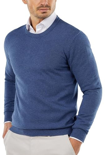 COOFANDY Men's Jumpers UK Round Neck Warm Winter Jumpers Knitted Crew Neck Pullover Sweater Navy Blue S