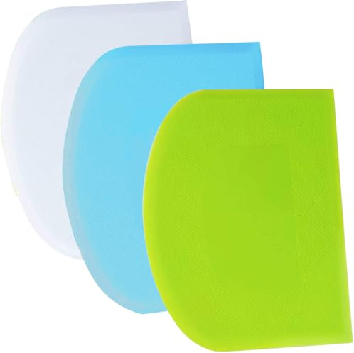 SURDOCA Dough Scraper Bench Scraper - 3P 7.1x4.9 Plastic Flexible Bowl Scraper, Sharp Edge & Angles Cake Scraper. Non-Slip Bakeware Decorating Tools Sculpting & Modeling Tools - Green+Blue+White