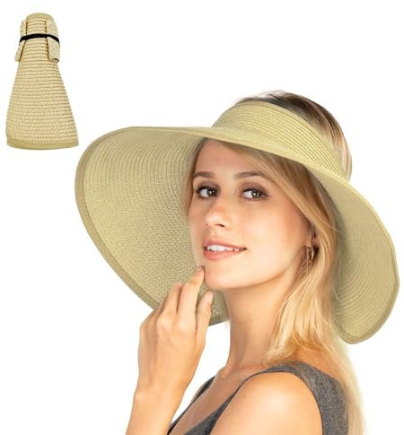 Bipl Chapeau de paille pour femme - Pliable - Grand bord - Chapeau d'été pour femme - Chapeau de soleil pour femme - Chapeau de soleil pour femme - Chapeau de plage - Chapeau d'été pour femme - Plage
