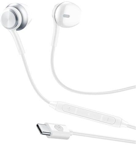 Music Sound - Auricolari Capsula - Auricolari con Filo e Microfono - Compatibilità USB-C - Dettagli metallici - Colore Bianco