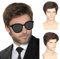 TSHAOUN Herren Perücke Braun Perücke Kurze Herrenperücke Gelockte Herren Boyband Perücke Kostüm Natürliche Daily Kurz Perücke mit Sonnenbrille, 70er 80er Disco Täglich Halloween Perücke (Braun)
