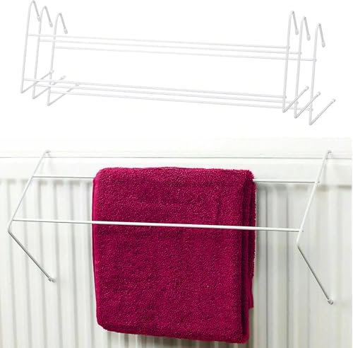 3 Radiator Airers - Plastic Coated Towel Rail for Radiators, White Clothes Drying Rack, Over Radiator Rack Hanger, Non Scratch End Caps