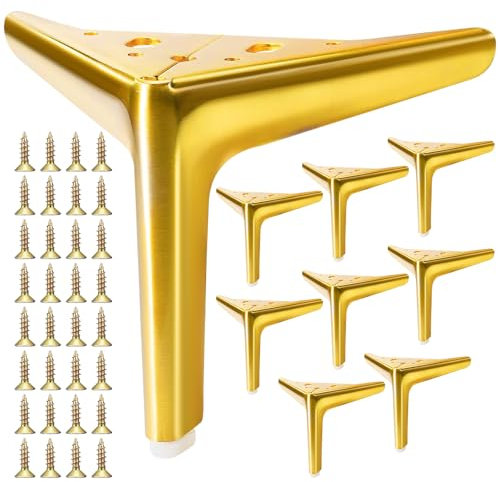 8 Pack 6 Inch Brushed Gold Furniture Legs, Metal Legs for Furniture, Lengthen Cabinet Feet, Heavy Duty Couch Legs, Modern Style Furniture Legs, DIY Replacement for TV Stand, Sofa, Chair, Cabinet