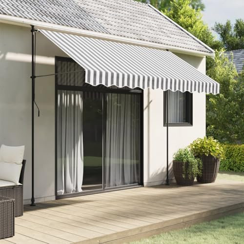 JUDYY Markisenvolant Anthrazit und Weiß Gestreift 3 m, Bespannung Fur Markise, Bespannung Balkon, Sonnenschutz Bespannung, Ersatzbespannung - 367786