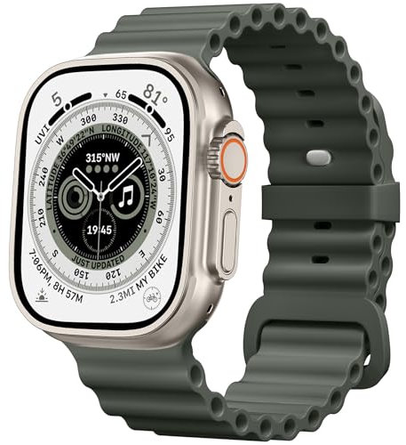 CeMiKa Correas Ocean Compatible con Correa Apple Watch 49mm 45mm 44mm 42mm, Correa de Silicona Suave Mejorada con Hebilla Diseñada para iWatch Ultra 2 Ultra Serie 9 8 7 6 5 4 3 2 1, Verde