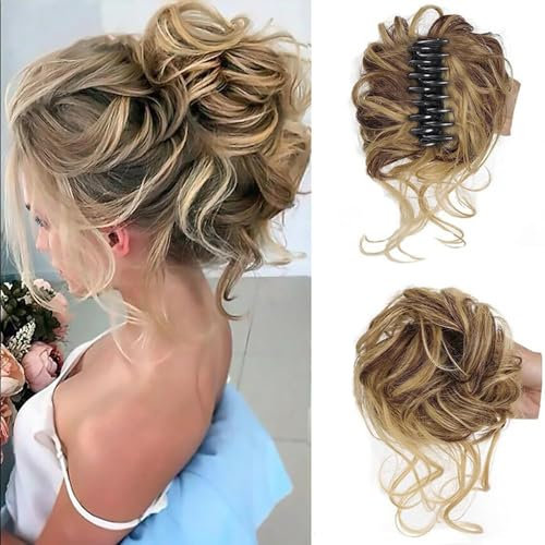 Hanaoops Chignon con Pinza Pelo Arruffato Ondulato, Clip in Sintetiche Posticci per Capelli, Coda di Cavallo Scrunchie per Donna