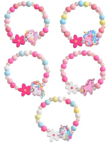 KGDUYC Bracelets pour enfants - 5 pcs Bracelet Enfant Fille Coloré Bois Fleur Coeur Papillon Bijoux Élastique Bracelet Amitié pour Petits Cadeaux Anniversaire Fille Noël Fête Jouet