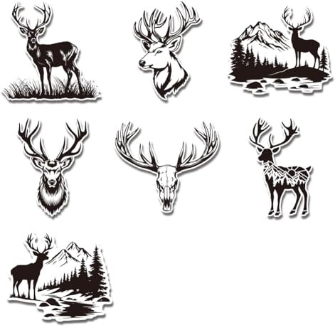 WADORN 7 Stücke Deer Buck Elch Berge Bäume Jagd Vinyl Auto Aufkleber Aufkleber Aufkleber Mit Elch Mountain Geweih Im Freien Wasserfest Silhouette Für Autofenster Für LKW Werkzeugkästen Laptop