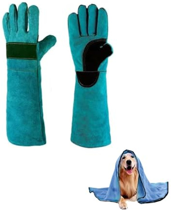 Extended Pet Anti-Biss Anti-Kratz-Handschuhe, Professionelle Pet Shop Anti-Biss-Handschuhe, Haustierpflege-Schutzhandschuhe, Dickes Imitat Rindsleder, Geeignet für Hundetraining, Katzen, Schlangen,