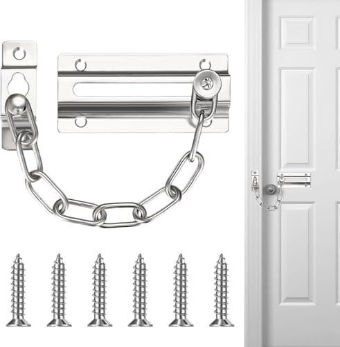 Gulfmew Security Door Chain Internal Door Lock with Screws Door Security Chain Lock Anti Theft Thicker Front Door Safety Chains Door Lock for Home Apartment Bedroom Hotel (Silver)