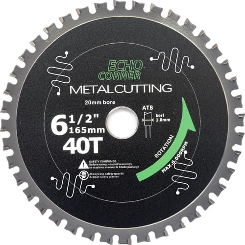 Echo Corner 165mm Metal Cutting Circular Saw Blade (40-Tooth, 20mm Bore) for Steel Plate Angle Iron Melamine Laminate MDF Plastics Copper Bronze