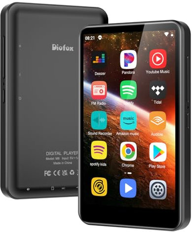 80GB MP3 Player with Bluetooth and WiFi, 4-inch Touch Screen mp3 Players with Bluetooth ， with Spotify, SpotifyKids, Audible, Andora, Amazon Player, MP4&MP3 Player up to 1TB (Black1)