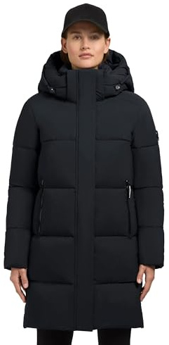 khujo Damen Mantel lange warme Steppjacke mit abnehmbarer Kapuze und magnetischer Abdeckleiste Haya Matt-YM XS-XXL