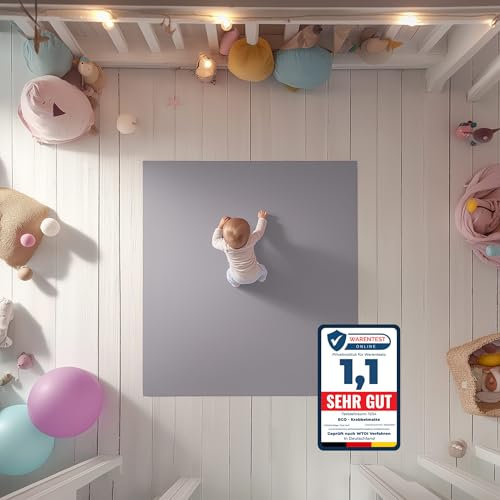 ECO Krabbelmatte Morgentau 80x160cm Hellgrau - OEKO-TEX zertifizierte Krabbel- und Spielunterlage aus Deutschland. Für kleine Füße, die Großes vorhaben!