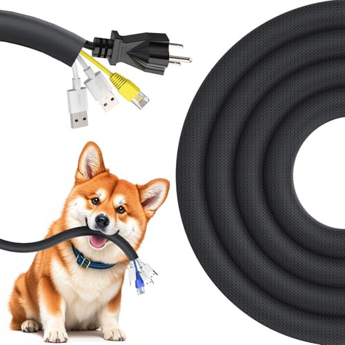 REFLYING Manguitos para Cable 3 Metros-12,7mm, Protector de Cable Negro Evite Que los Perros y Gatos Mascoten los Cables, Manguito de Gestión de Cables Trenzado Expandible con 8 Bridas