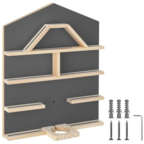 tectake® Holz Regal mit Magnetstreifen für Wand Montage, Wandregal für's Kinderzimmer, Aufbewahrung Musikbox, für Tonies Tonie Hörfiguren und Toniebox - anthrazit