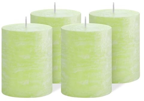 Brandsseller 4er Set Stumpenkerzen 7x10 cm – durchgefärbt & aus Paraffin – rustikale Kerzen mit langer Brenndauer – Dekokerzen für Tischdeko, Weihnachten & Feste – Hellgrün