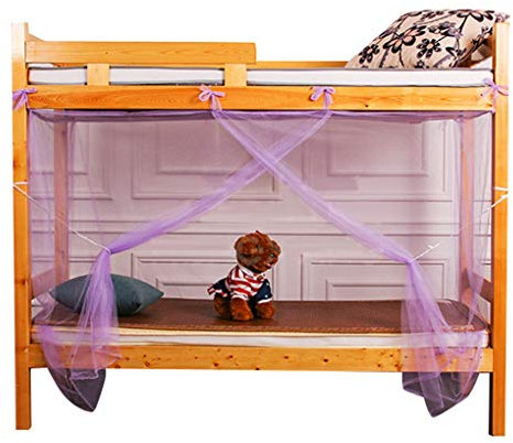 Wdfnexalai Mantovana per letto a castello per bambini, per dormitorio studentesco, zanzariera a baldacchino con quattro angoli, tenda repellente per insetti, viola chiaro