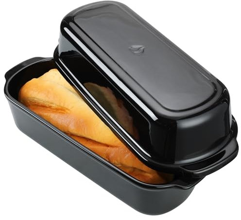 Navaris Brottopf - Toastbrot Backform - Brottopf zum Backen - Tontopf Brot - Brotbackschale - Toastbrotform - Spülmaschinenfest - Keramik - 34 x 14 cm - Schwarz glänzend