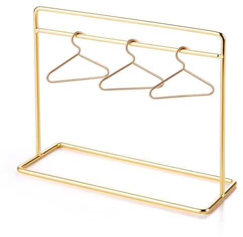 Minamzee Doll 1:12 Puppenhausmöbel Miniatur Metall Kleiderständer mit 3 Stück Goldenen Kleiderbügeln, Mini Kleiderbügelhalter Garderobe für Puppenhaus Schlafzimmer, Wohnzimmer