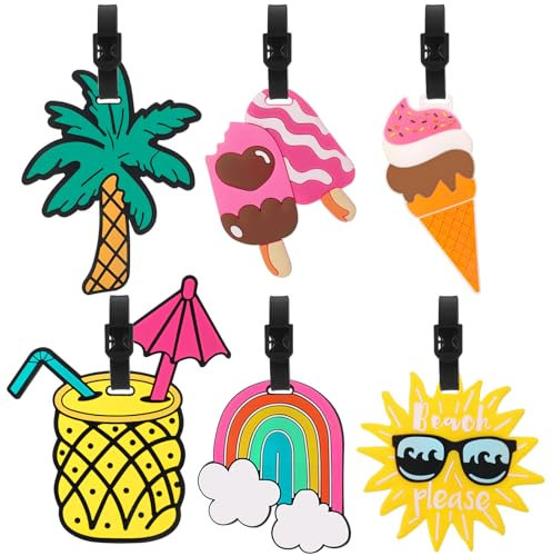 ViEinkaufen Lot de 6 étiquettes de bagage en silicone pour valises, étiquettes d'identification de valise avec nom et carte d'identité pour bagages de voyage, sacs à dos