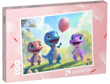 puzzleYOU: Puzzle 100 Teile „Dino-Kinder Spielen auf der Wiese“ – aus der Puzzle-Kollektion Kinderpuzzle
