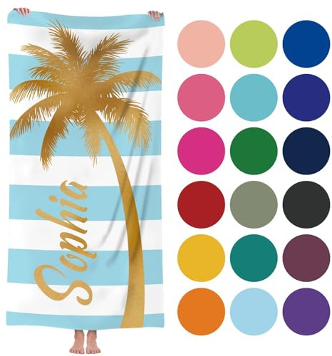 Jodimitty Mikrofaser Strandtuch Personalisiertes Name Wasserabsorbierend Schnelltrocknend Strandhandtuch für Erwachsene Kinder Strand Schwimmbad, 60x120cm/76x152cm/90x180cm (Kokospalme)