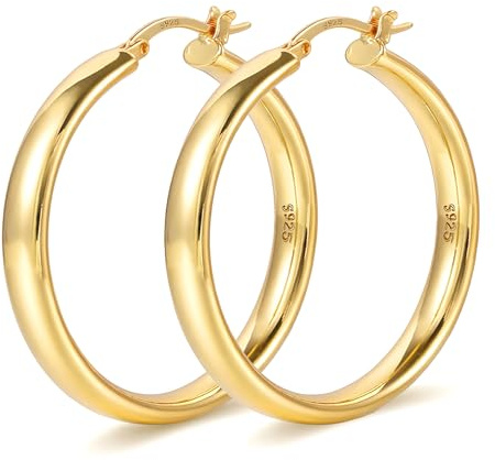 YOUNGYUE 5 mm goldene Creolen für Damen, hypoallergen, 14 Karat echt vergoldet, große goldene Creolen, leicht, große für Damen, 30/40/50/60/70 mm